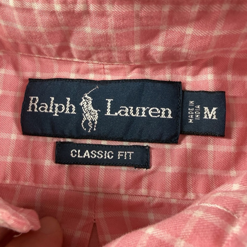 VINTAGE Ralph Lauren Shirt Mens Medium Pink Plaid Button Down Long Sleeve - Picture 4 of 7